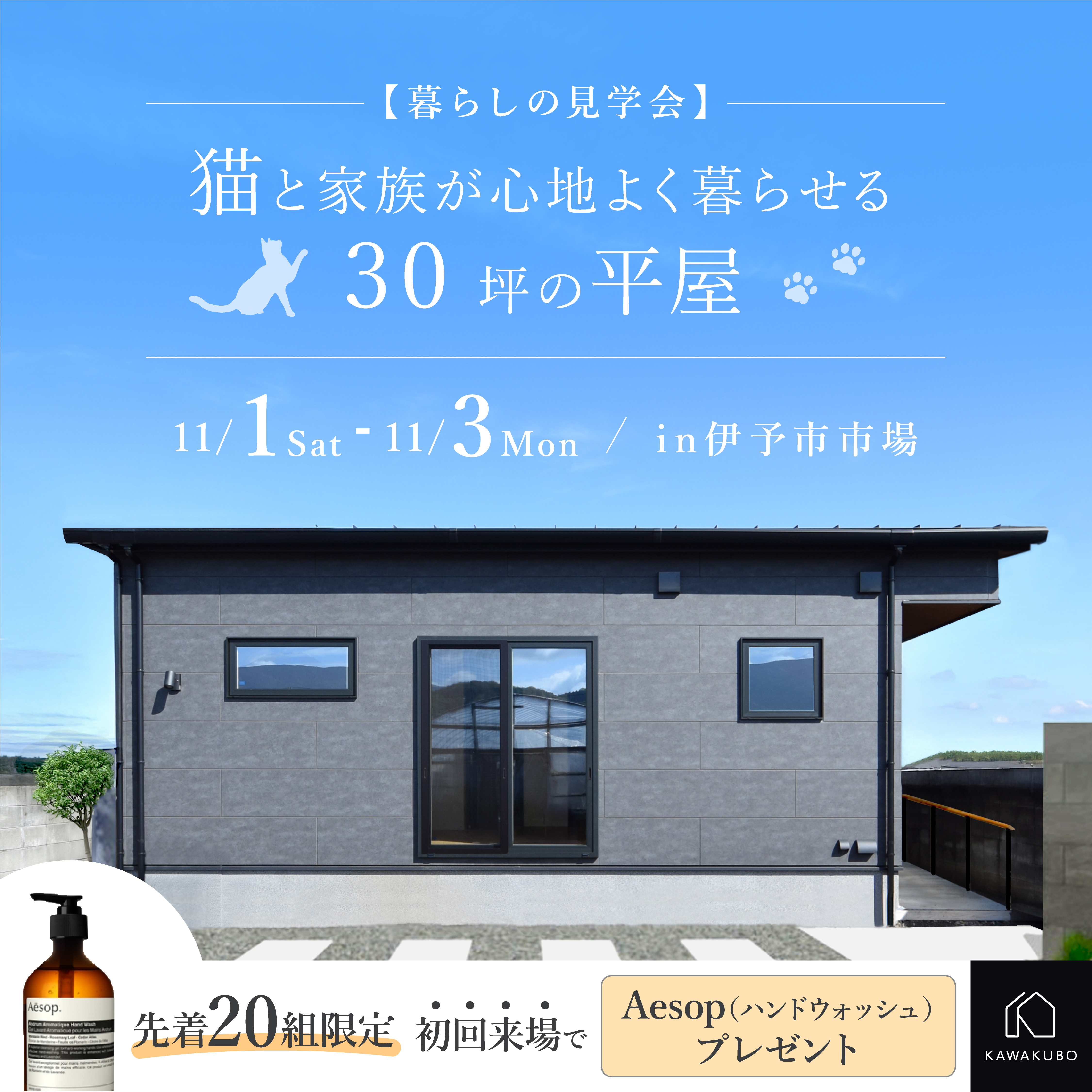 猫と家族が心地よく暮らせる 30坪の平屋