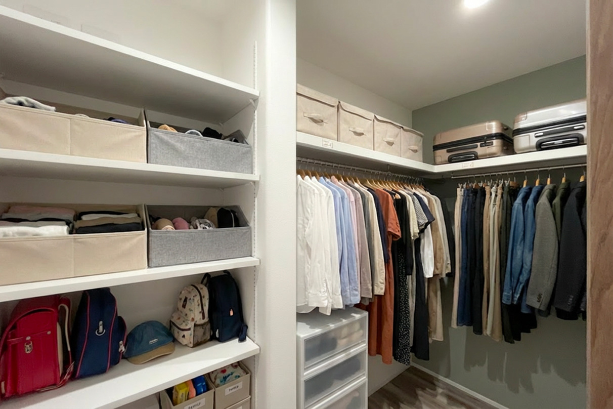 1階の動線上に配置した2.5帖のファミリークローゼット